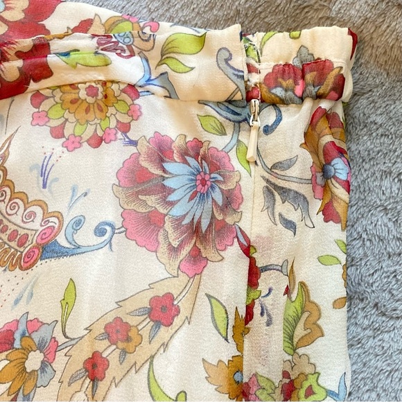 Peck & Peck 100% Silk Godet Midi Skirt w/Floral Paisley on Cream Background - Picture 13 of 15